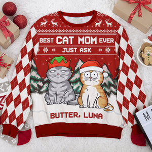 Meilleur papa chat du monde ! Demandez-le ! Sweat-shirt personnalisé pour chat, moche et personnalisé ! Pull en laine unisexe ! Cadeau de Noël pour les propriétaires et les amoureux des animaux.
