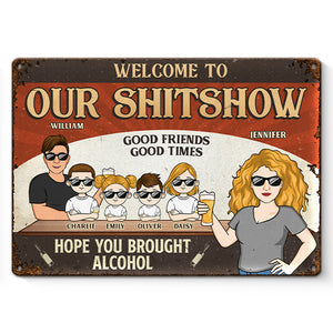 Bienvenue dans notre Shitshow - Plaque en métal personnalisée pour couple - Cadeau de pendaison de crémaillère pour mari et femme, anniversaire