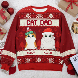 Sweat-shirt de Noël unisexe personnalisé, motif maman et chat, en laine, imprimé intégral, idéal pour les amoureux des chats et des animaux de compagnie. Cadeau idéal pour Noël.