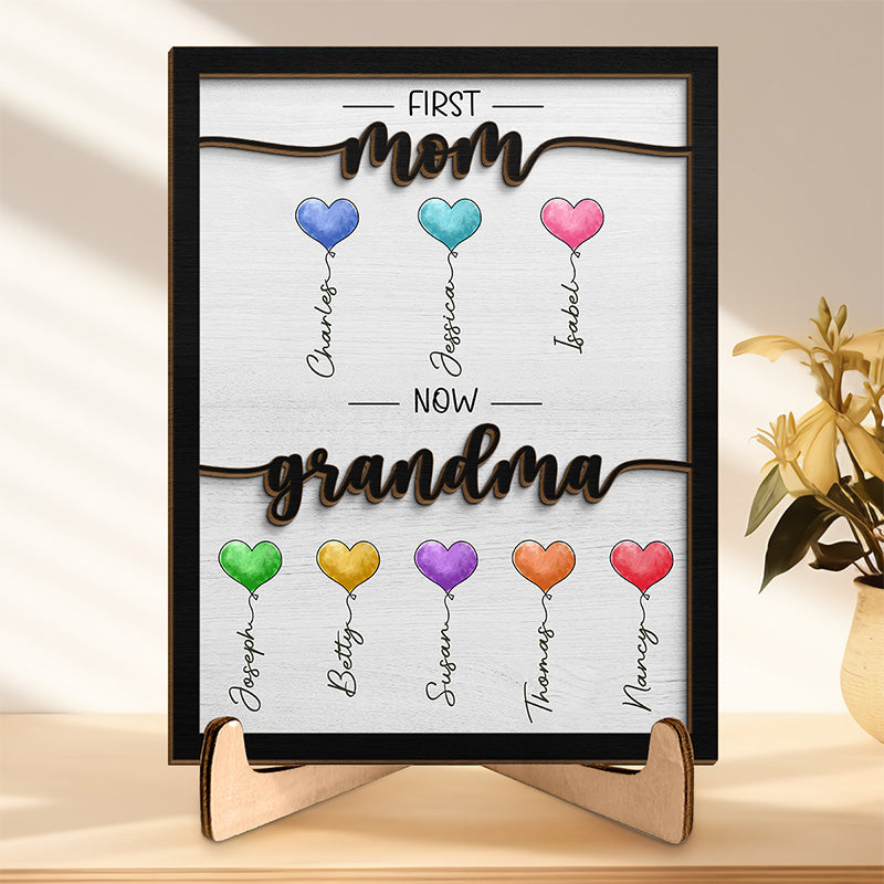 Ballons adorables pour maman et grand-mère - Plaque en bois personnalisée à 2 couches avec support - Cadeau de pendaison de crémaillère pour maman et grand-mère