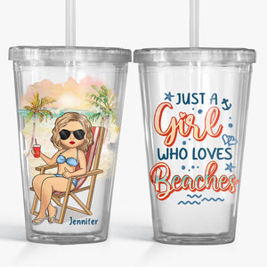 La vie est bien meilleure à la plage – Gobelet en acrylique transparent personnalisé pour voyage – Cadeau pour les amoureux du voyage