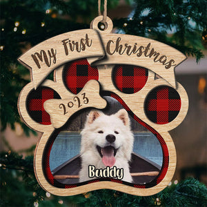 Photo personnalisée « Mon premier Noël » - Décoration personnalisée pour chien et chat - Bois de forme personnalisée - Cadeau de Noël pour propriétaires et amoureux des animaux