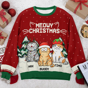 Meowy Catmas - Sweat-shirt personnalisé chat moche - Pull unisexe en laine - Cadeau de Noël pour propriétaires et amoureux des animaux