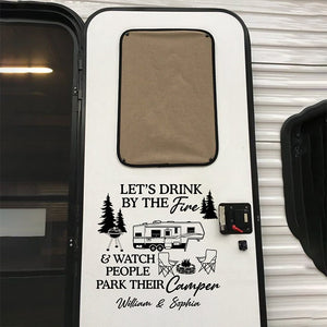 Buvons au coin du feu - Autocollant camping personnalisé pour camping-car - Cadeau pour mari, femme et amoureux du camping
