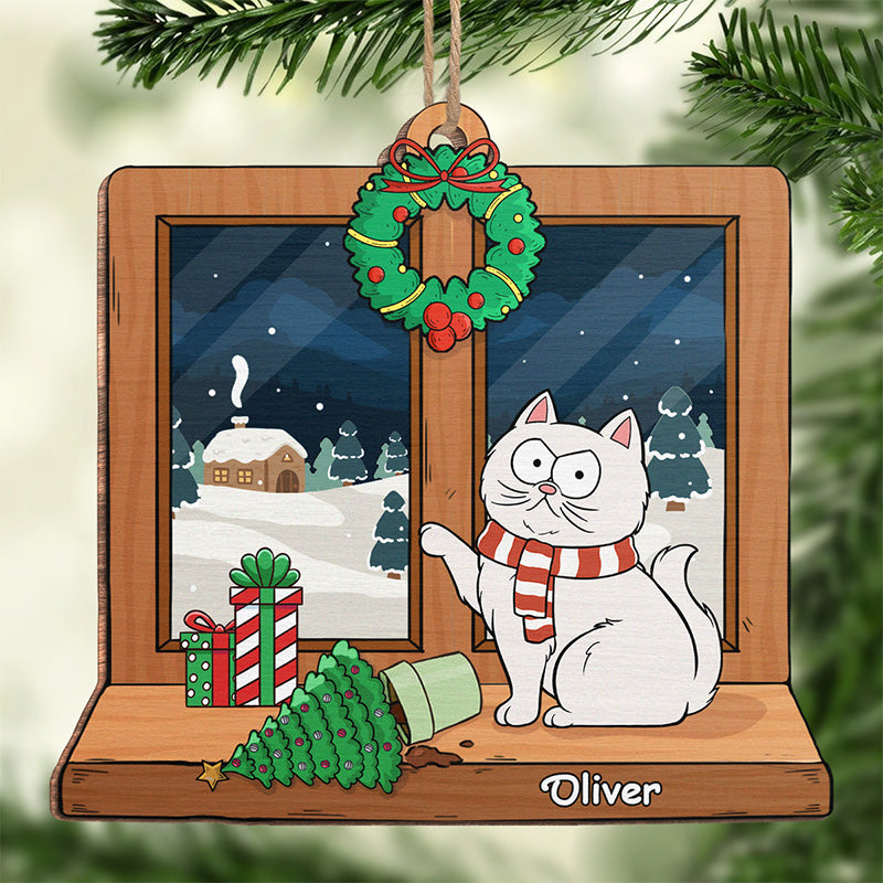 Ornement personnalisé en forme de chat se balançant autour du sapin de Noël – Bois de forme personnalisée – Cadeau de Noël pour les propriétaires et les amoureux des animaux