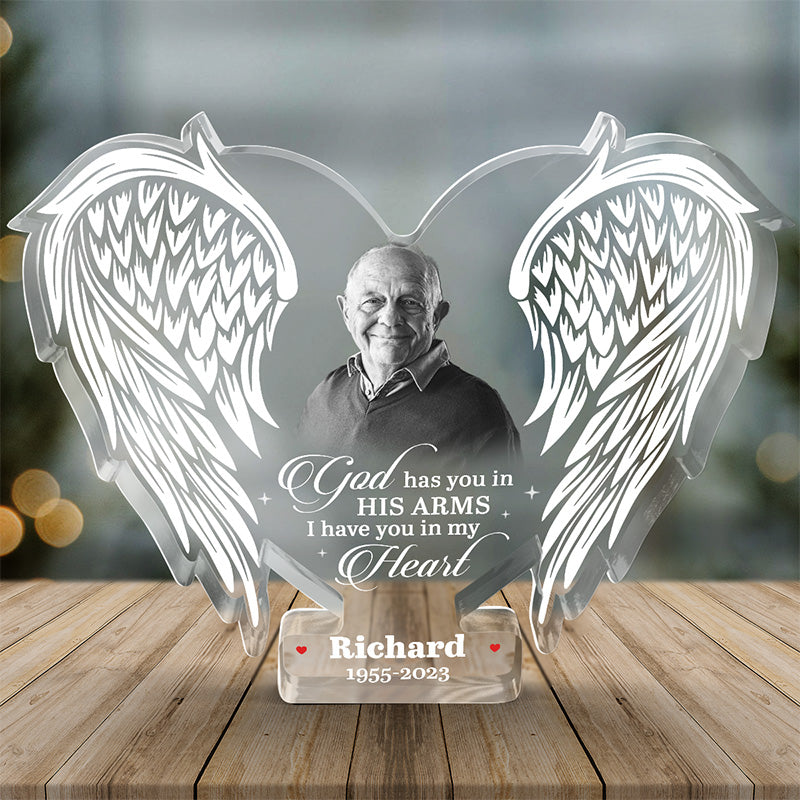 Photo personnalisée Votre lumière brillera toujours dans mon cœur - Plaque acrylique personnalisée commémorative de forme personnalisée - Cadeau de Noël, cadeau de condoléances pour les membres de la famille