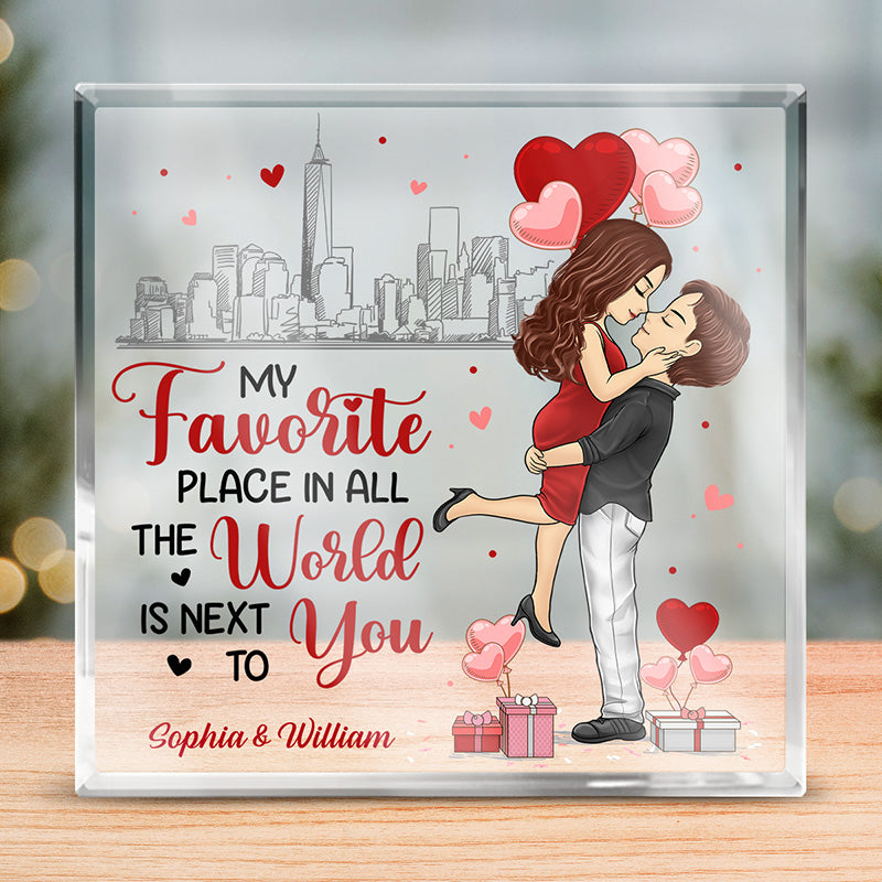 Mon endroit préféré au monde est à côté de toi - Plaque acrylique carrée personnalisée pour couple - Cadeau pour mari et femme, anniversaire