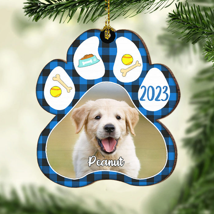Patte de chien - Joyeux Noël - Télécharger une photo d'animal - Décoration de Noël en bois personnalisée en forme de patte