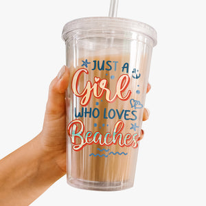 La vie est bien meilleure à la plage – Gobelet en acrylique transparent personnalisé pour voyage – Cadeau pour les amoureux du voyage