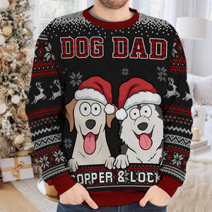 Meilleur papa chien de tous les temps - Sweat-shirt moche personnalisé pour chien - Pull en laine unisexe - Cadeau de Noël pour propriétaires et amoureux des animaux