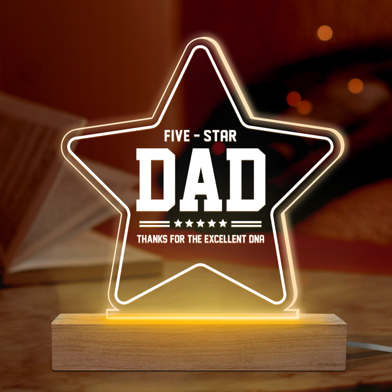 Papa cinq étoiles, merci pour votre excellent ADN ! Lampe LED 3D personnalisée pour la famille ! Cadeau d'anniversaire et de fête des pères
