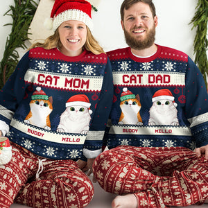 Sweat-shirt de Noël unisexe personnalisé, motif maman et chat, en laine, imprimé intégral, idéal pour les amoureux des chats et des animaux de compagnie. Cadeau idéal pour Noël.