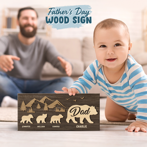 Suivez Papa Ours - Panneau rectangulaire personnalisé en bois pour décoration d'intérieur - Cadeau de pendaison de crémaillère pour papa