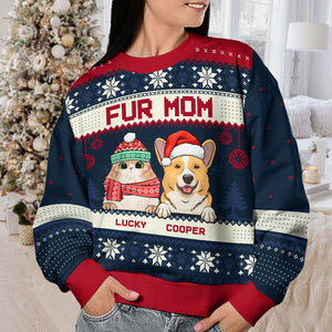 Merry Christmas, Fur Mom Fur Dad - Personalized Custom Unisex Ugly Christmas Sweatshirt, Wool Sweatshirt, All-Over-Print Sweatshirt - Gift For Pet Lovers, Christmas Gift