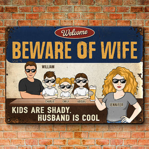 Attention à votre femme, votre mari est cool ! Plaque en métal personnalisée pour couple, décoration d'intérieur ! Cadeau de pendaison de crémaillère pour mari et femme, anniversaire