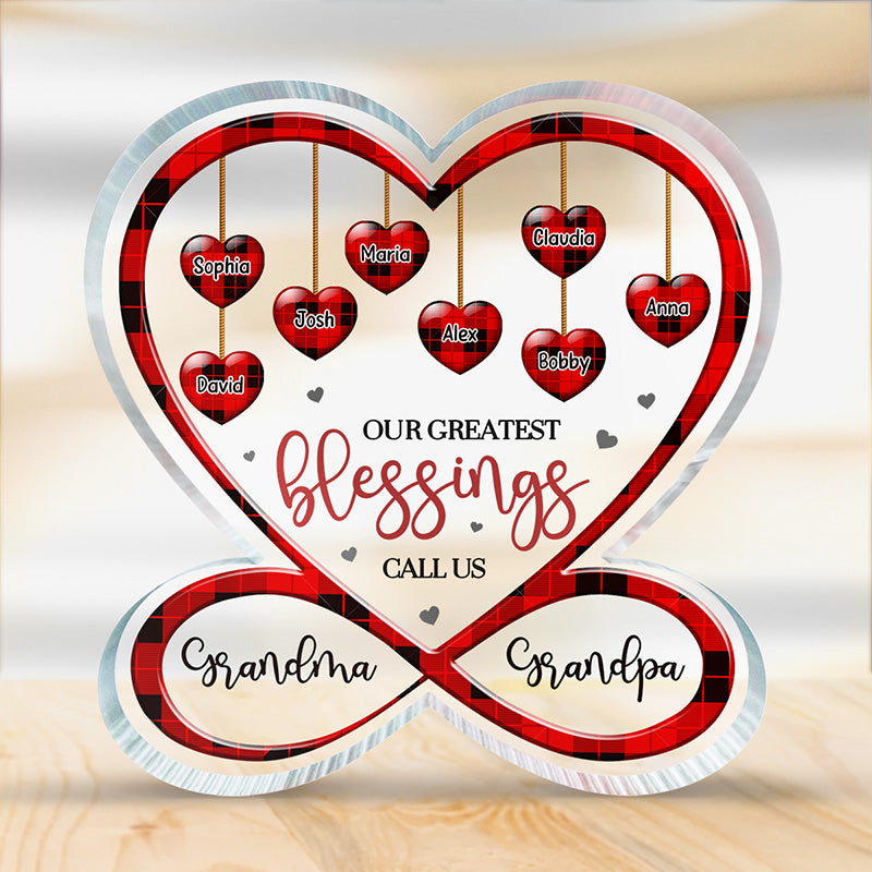 Love Being Called Grandma Grandpa - Family Personalized Custom Infinity Heart Shaped Acrylic Plaque - Gift For Family Members
