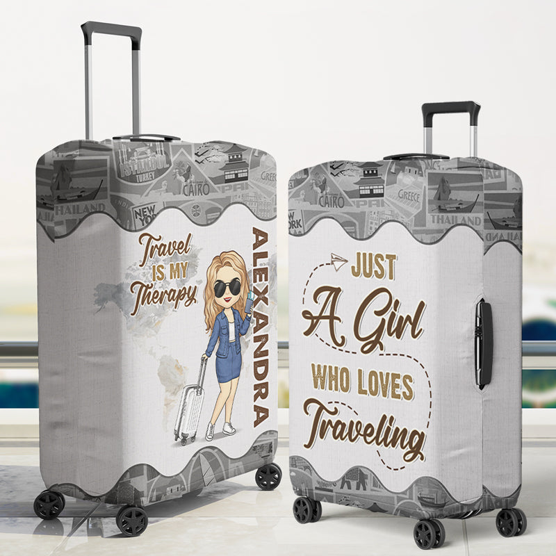Une fille qui aime voyager - Housse de bagage personnalisée - Cadeau de vacances, cadeau pour les amoureux du voyage d'aventure