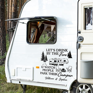 Buvons au coin du feu - Autocollant camping personnalisé pour camping-car - Cadeau pour mari, femme et amoureux du camping
