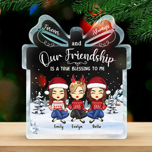 Notre amitié est une véritable bénédiction - Plaque acrylique personnalisée en forme de boîte-cadeau pour meilleure amie - Cadeau de Noël pour meilleures amies, meilleures amies, sœurs