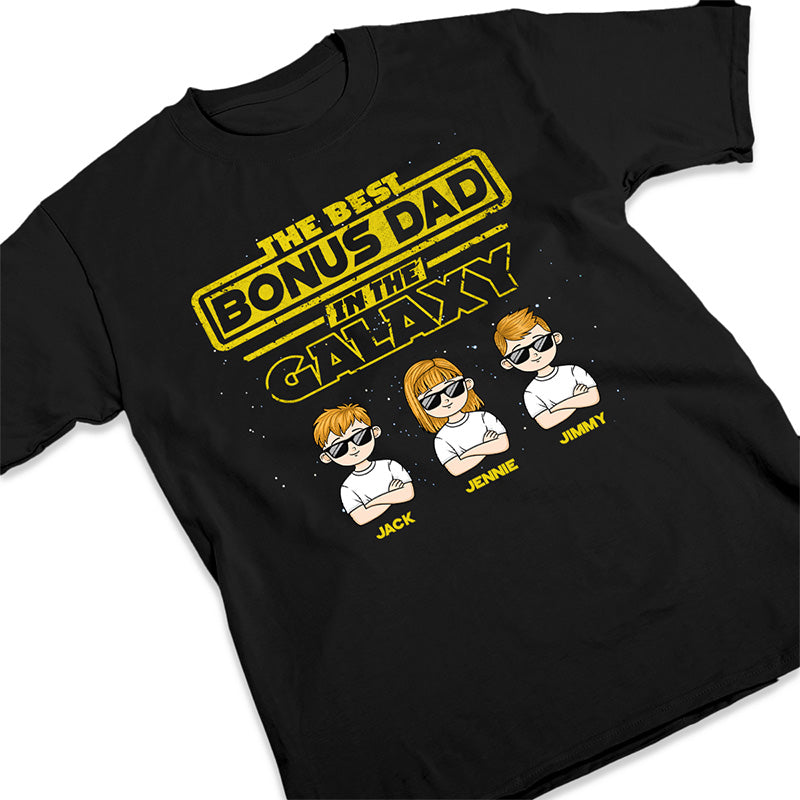 Le meilleur papa bonus de la galaxie - T-shirt, sweat à capuche et sweat-shirt unisexe personnalisé pour la famille - Cadeau de fête des pères et d'anniversaire pour papa
