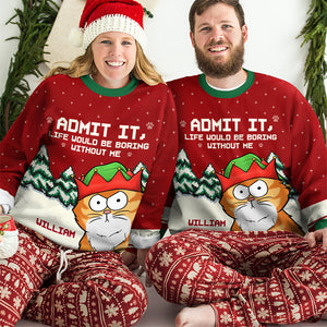 Sweat-shirt personnalisé « Chat Meowy Catmas » - Pull en laine unisexe - Cadeau de Noël pour les propriétaires et les amoureux des animaux