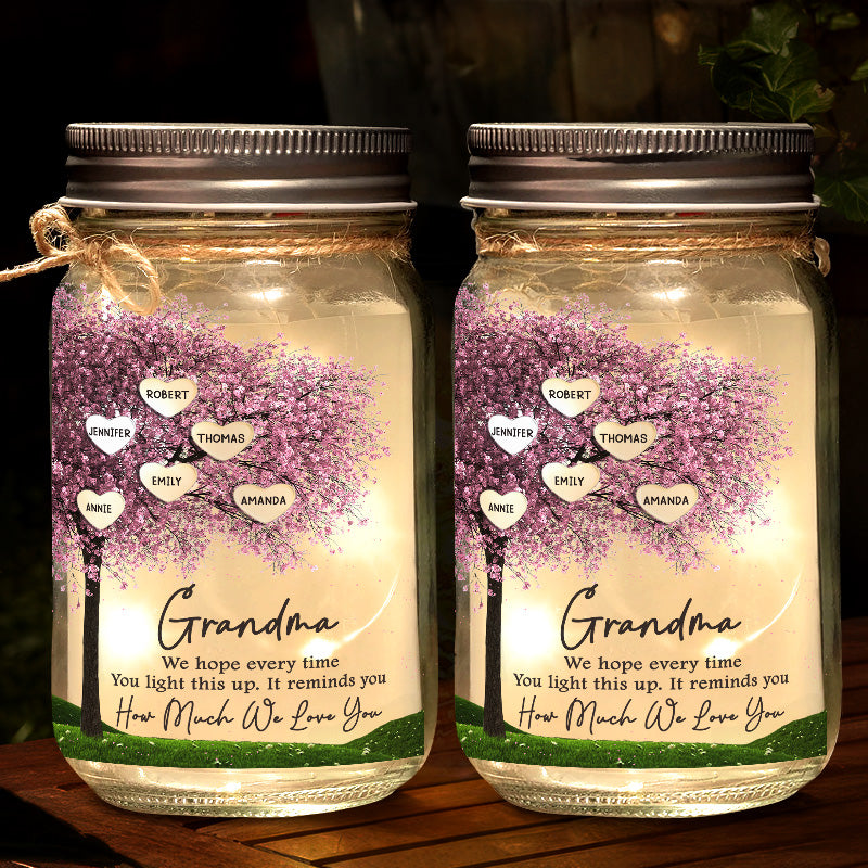 Cela vous rappelle combien nous vous aimons - Lampe de pot Mason personnalisée pour la famille - Cadeau pour maman, grand-mère