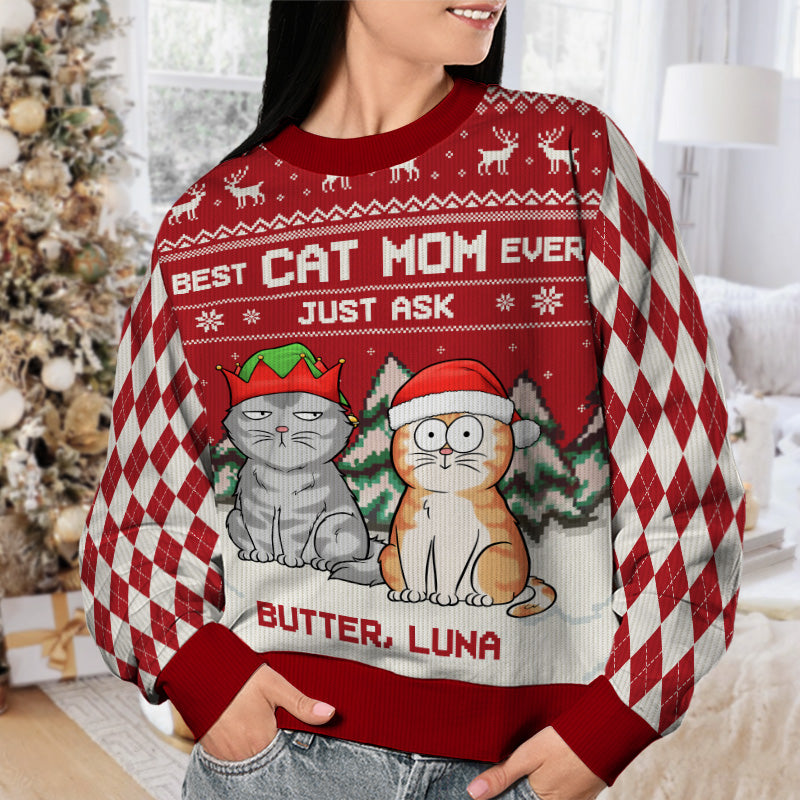 Meilleur papa chat du monde ! Demandez-le ! Sweat-shirt personnalisé pour chat, moche et personnalisé ! Pull en laine unisexe ! Cadeau de Noël pour les propriétaires et les amoureux des animaux.