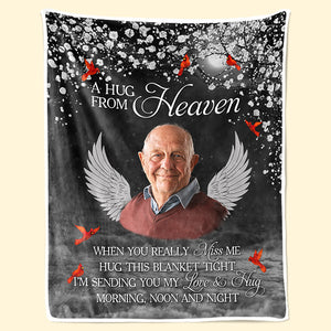 Custom Photo Sending You My Hug - Memorial Personalized Custom Blanket - Christmas Gift, Sympathy Gift For Family Members