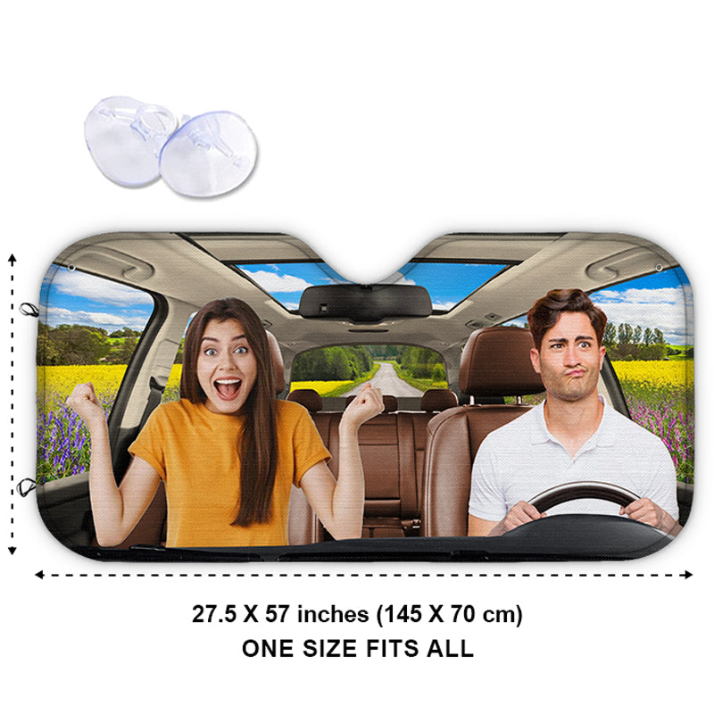 Photo personnalisée : Amusez-vous ensemble ! Pare-soleil personnalisé pour pare-brise de voiture, protection de fenêtre de voiture, cadeau pour mari et femme, anniversaire