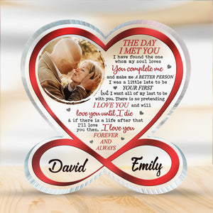 Photo personnalisée « Je veux que tout mon dernier soit avec toi » - Plaque acrylique personnalisée en forme de cœur infini pour couple - Cadeau pour mari et femme, anniversaire
