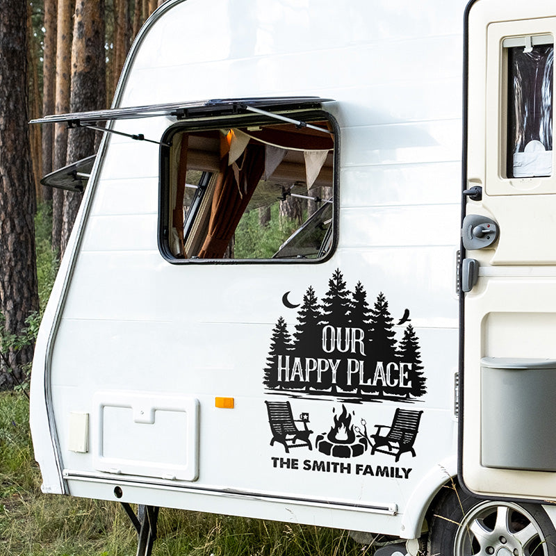 Autocollant personnalisé pour camping-car – Cadeaux de camping personnalisés pour campeurs – Our Happy Place
