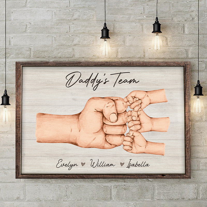 Papa et enfants, ensemble, nous formons une équipe - Toile horizontale personnalisée pour la famille - Cadeau de fête des pères et d'anniversaire pour papa