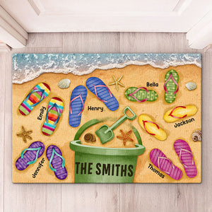 Le bonheur est une journée à la plage - Tapis décoratif personnalisé pour la famille - Cadeau d'anniversaire pour les membres de la famille