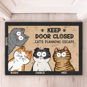 Keep Door Closed Don't Let The Cat Out No Matter What He Tells You - Cat Personalized Custom Home Decor Decorative Mat - House Warming Gift, Gift For Pet Owners, Pet Lovers