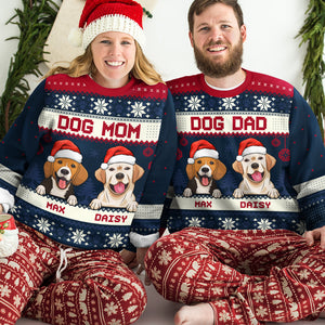 Joyeux Noël, papa chien, maman chien - Sweat-shirt de Noël unisexe personnalisé, sweat-shirt en laine, sweat-shirt imprimé intégral - Cadeau pour les amoureux des chiens, les amoureux des animaux, cadeau de Noël