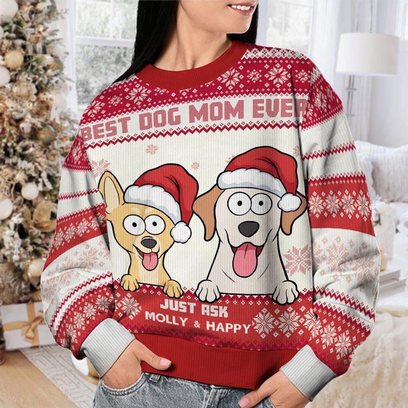 Meilleure maman de chien au monde - Sweat-shirt personnalisé pour chien - Pull en laine unisexe - Cadeau de Noël pour propriétaires et amoureux des animaux