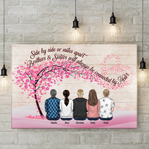 We'll Always Be Connected By Heart - Family Personalized Custom Horizontal Canvas - Gift For Siblings, Brothers, Sisters