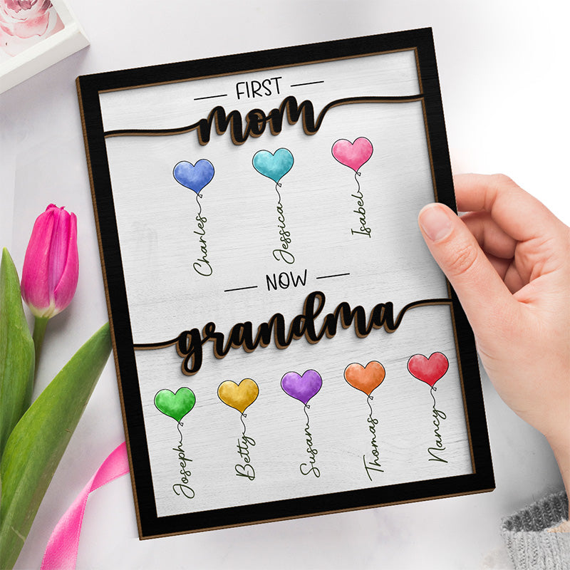Ballons adorables pour maman et grand-mère - Plaque en bois personnalisée à 2 couches avec support - Cadeau de pendaison de crémaillère pour maman et grand-mère