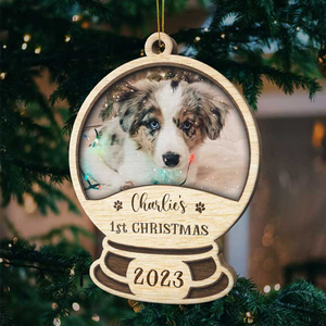 Boule de neige de Noël personnalisée en bois - Téléchargez une photo de votre animal de compagnie