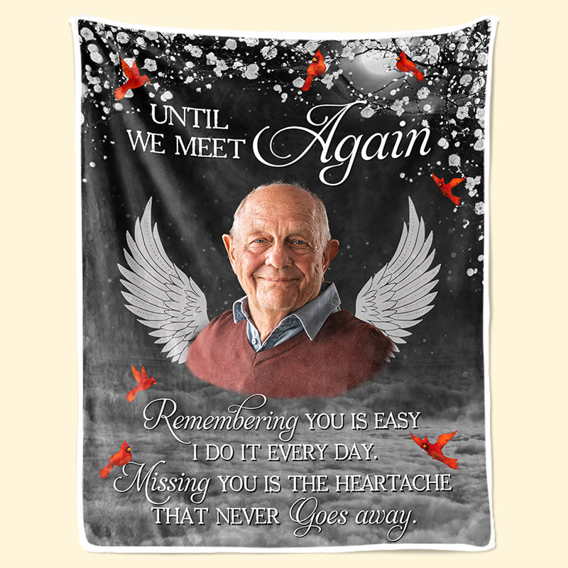 Couverture personnalisée avec photo « Tu me manques jusqu'à ce que nous nous rencontrions à nouveau » - Cadeau de Noël, cadeau de condoléances pour les membres de la famille