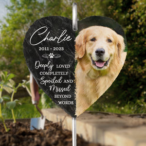 Photo personnalisée profondément aimée, complètement gâtée - Ardoise et crochet de jardin commémoratif personnalisés - Cadeau de condoléances pour les propriétaires d'animaux de compagnie et les amoureux des animaux
