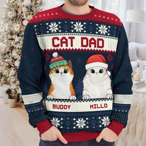 Sweat-shirt de Noël unisexe personnalisé, motif maman et chat, en laine, imprimé intégral, idéal pour les amoureux des chats et des animaux de compagnie. Cadeau idéal pour Noël.