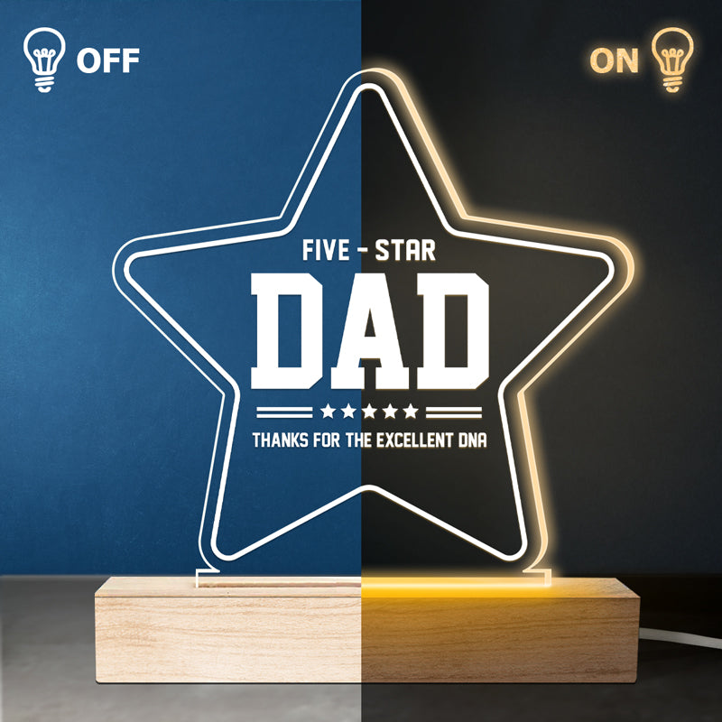 Papa cinq étoiles, merci pour votre excellent ADN ! Lampe LED 3D personnalisée pour la famille ! Cadeau d'anniversaire et de fête des pères