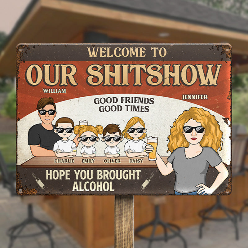 Bienvenue dans notre Shitshow - Plaque en métal personnalisée pour couple - Cadeau de pendaison de crémaillère pour mari et femme, anniversaire