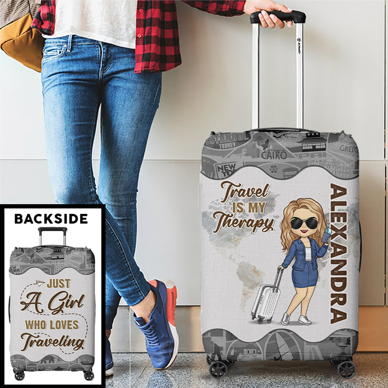 Une fille qui aime voyager - Housse de bagage personnalisée - Cadeau de vacances, cadeau pour les amoureux du voyage d'aventure