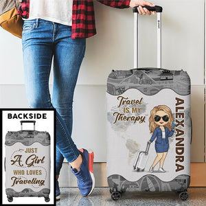 Une fille qui aime voyager - Housse de bagage personnalisée - Cadeau de vacances, cadeau pour les amoureux du voyage d'aventure