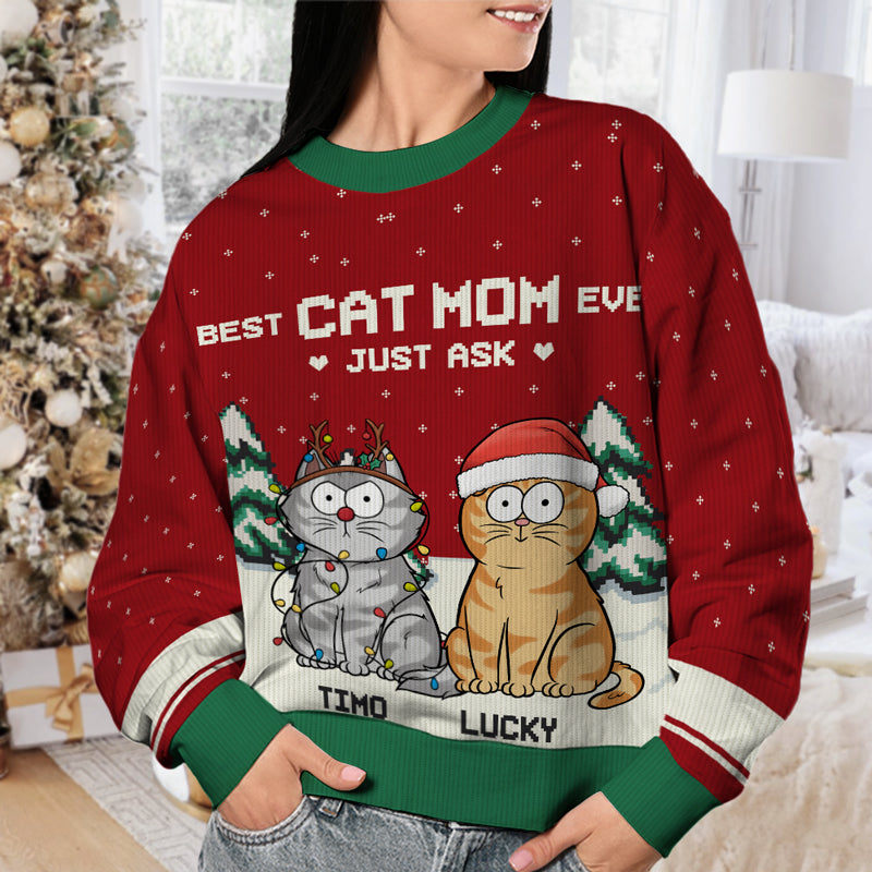 Meilleure maman chat du monde - Sweat-shirt moche personnalisé pour chat - Pull en laine unisexe - Cadeau de Noël pour propriétaires et amoureux des animaux