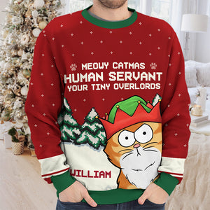 Sweat-shirt personnalisé « Chat Meowy Catmas » - Pull en laine unisexe - Cadeau de Noël pour les propriétaires et les amoureux des animaux
