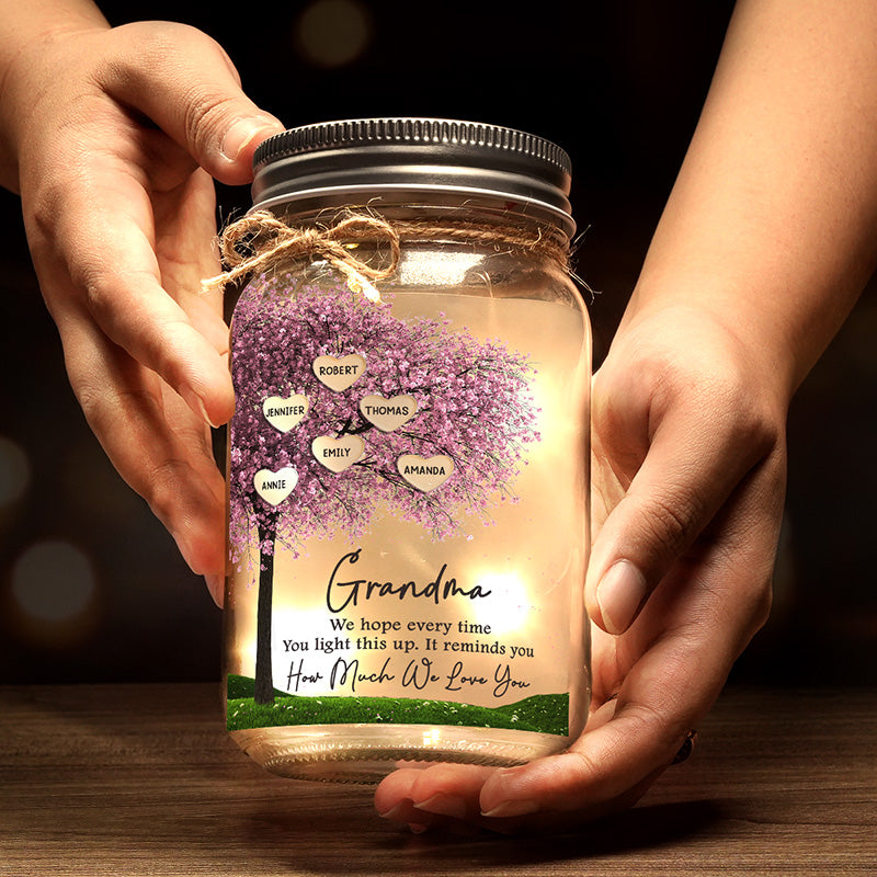 Cela vous rappelle combien nous vous aimons - Lampe de pot Mason personnalisée pour la famille - Cadeau pour maman, grand-mère
