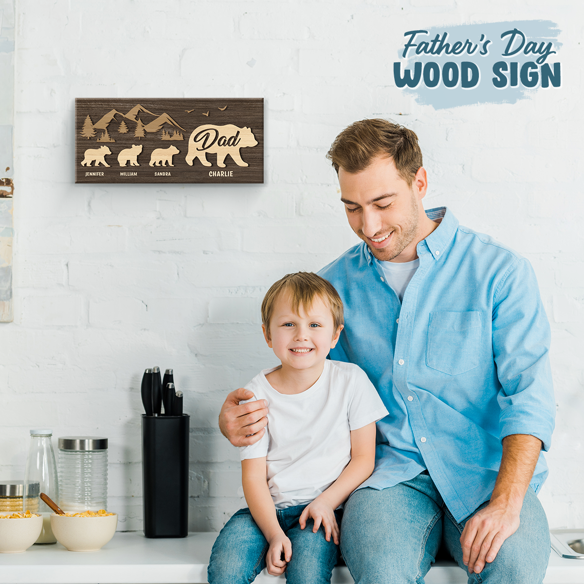 Suivez Papa Ours - Panneau rectangulaire personnalisé en bois pour décoration d'intérieur - Cadeau de pendaison de crémaillère pour papa